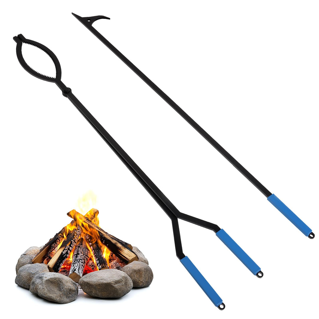 Uten Feuerhaken-Set mit 39.4"/100cm Feuerhaken &amp; 37.6"/99.5cm Feuerzange, grosses, robustes Kaminzub