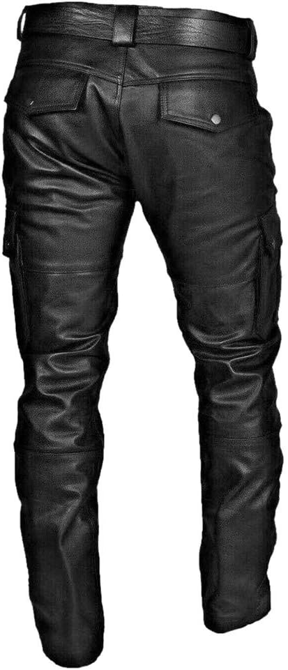 Ansenesna Hose Herren Leder Lederoptik Lang Vintage Lederhose Männer Mit Seitentaschen Regular Fit F