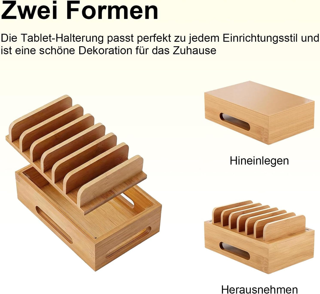 Holz Ladestation für Mehrere Geräte Ladestations Organizer 6 Fächer Handy-Dock Tragbare Dockingstati