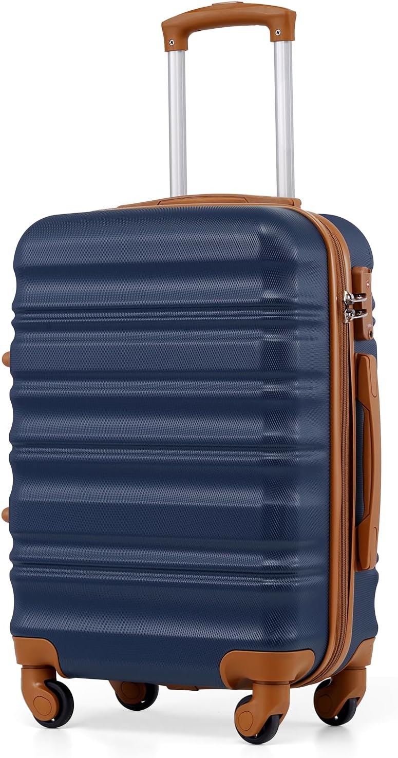 COOLIFE Hartschalen-Koffer Trolley Rollkoffer Reisekoffer mit TSA-Schloss und 4 Rollen (Blau/Braun,