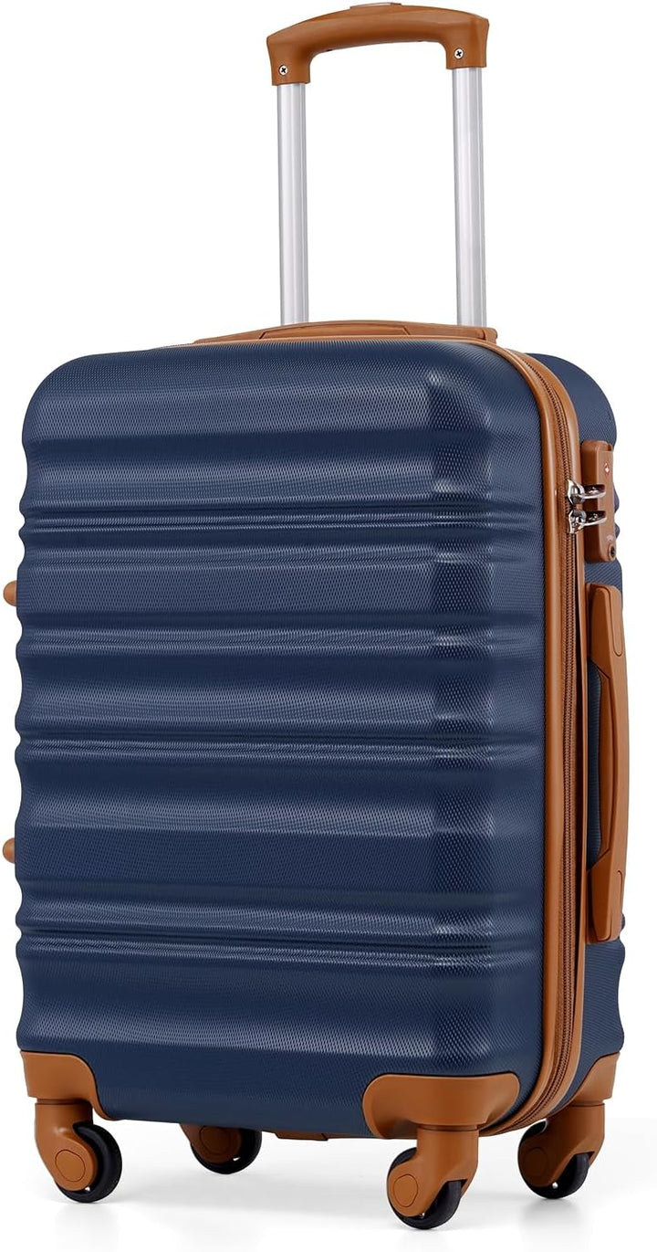 COOLIFE Hartschalen-Koffer Trolley Rollkoffer Reisekoffer mit TSA-Schloss und 4 Rollen (Blau/Braun,