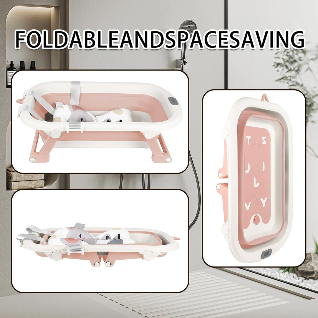 🔋Faltbare Babybadewanne XXL, mit Temperaturanzeige, Duschkissen, Duschstecker, rutschfeste Füsse, fa