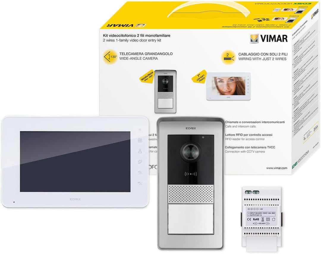 VIMAR K42930 Videosprechenalagen-Set enthält Freisprech-Videohaustelefon LCD 7in, 1-Taste RFID-Kling