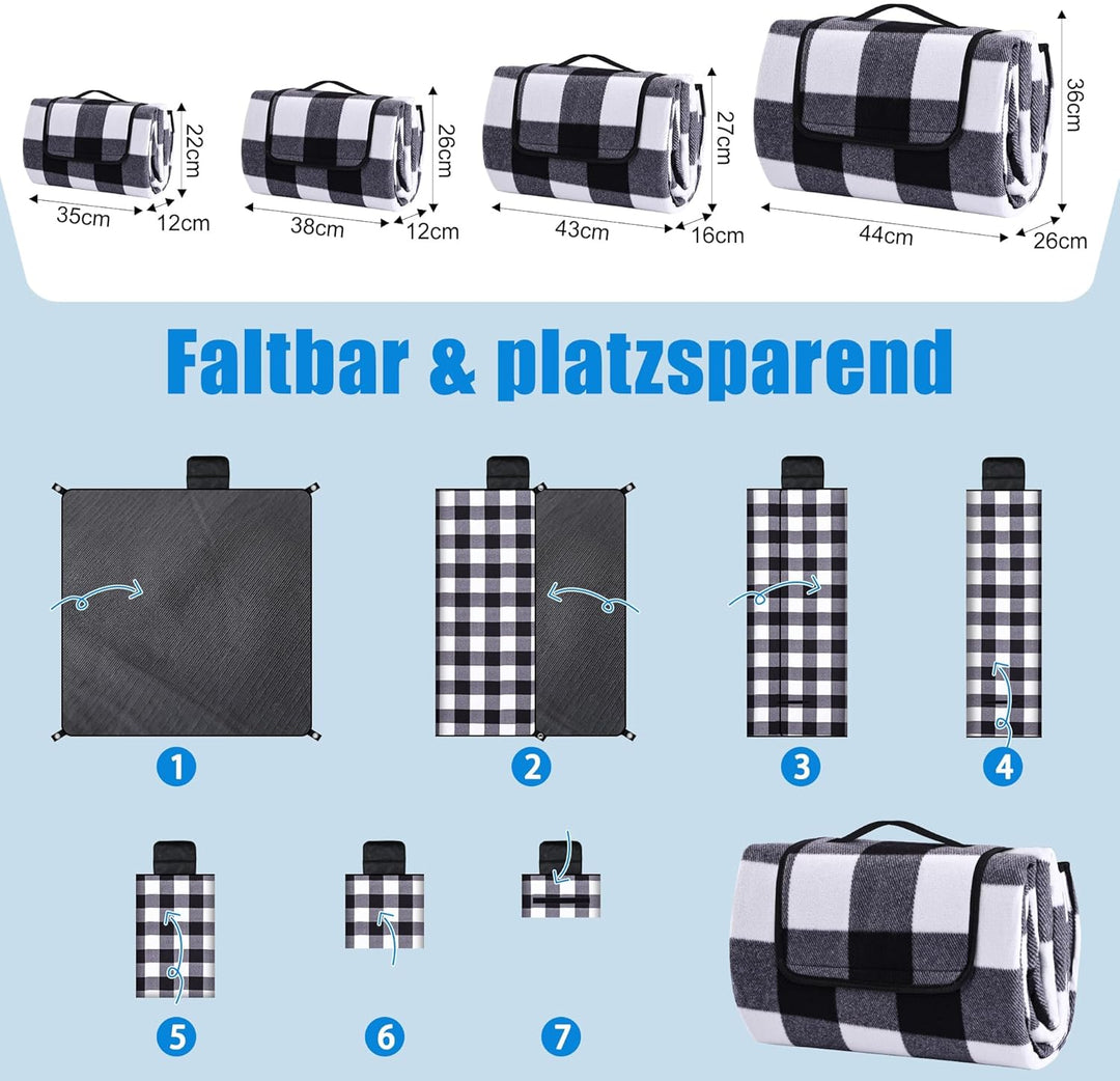 Gucass Picknickdecke Wasserdicht 200x200cm Picknick Decke mit Tragegriff Faltbar Strandmatte Sandfre