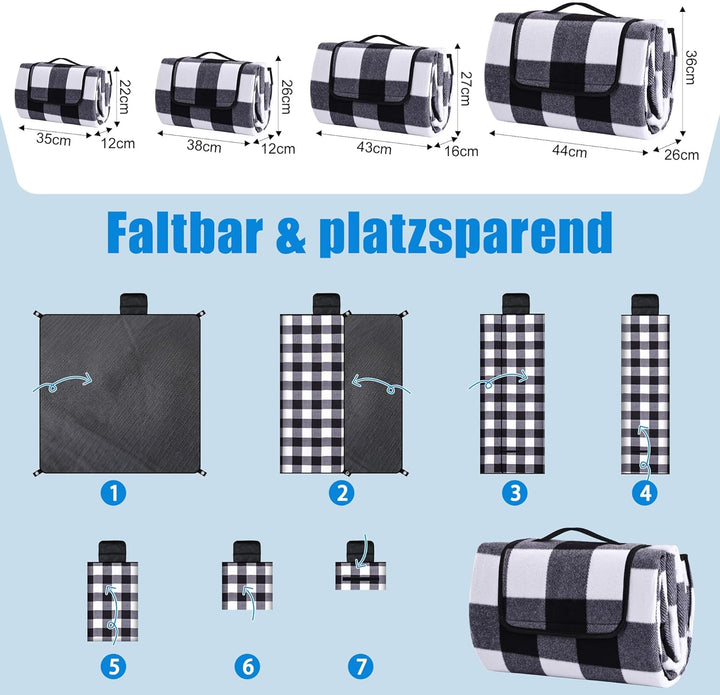 Gucass Picknickdecke Wasserdicht 200x200cm Picknick Decke mit Tragegriff Faltbar Strandmatte Sandfre