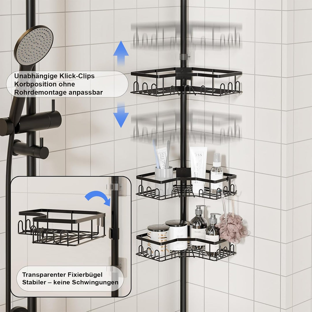 Duschregal Teleskop ohne Bohren, Höhenverstellbare Duschablage Ecke mit 4 Ablagen, Badewanne & Küche