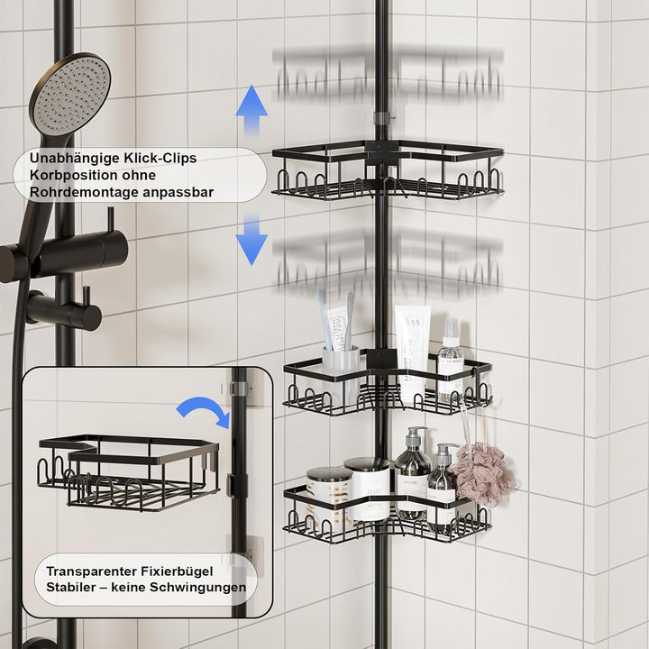 Duschregal Teleskop ohne Bohren, Höhenverstellbare Duschablage Ecke mit 4 Ablagen, Badewanne & Küche