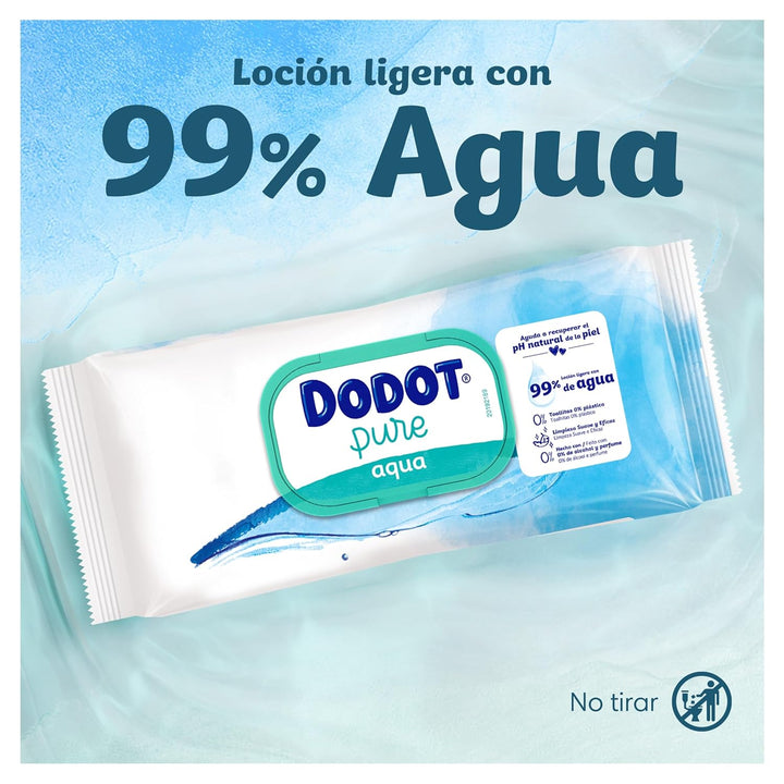 Dodot Pure Aqua Babytücher, 1152 Tücher (24 Packungen mit 48 Stück), hilft bei der Wiederherstellung