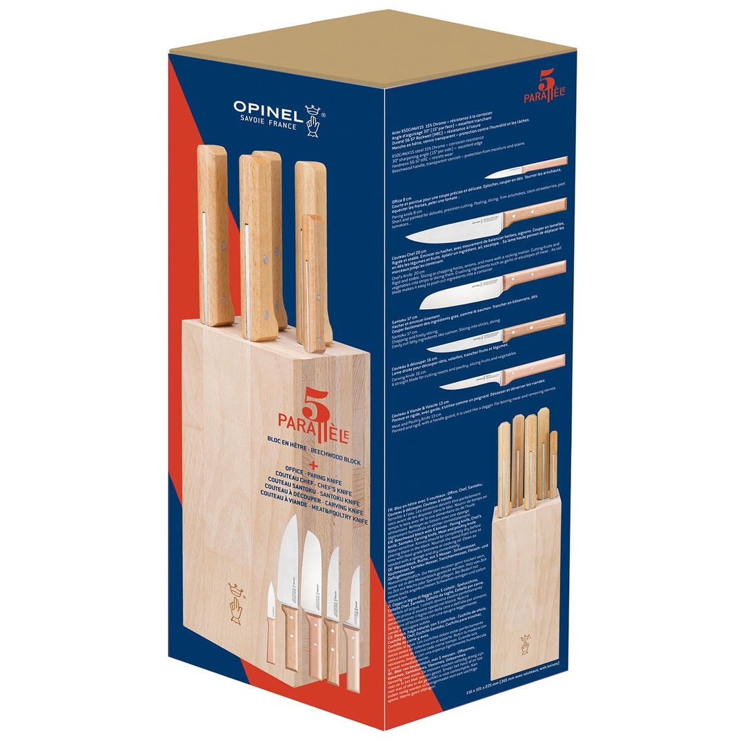 Opinel Messerblock PARALLELE MEAT mit 5 Messern, Braun, BENTURE254580