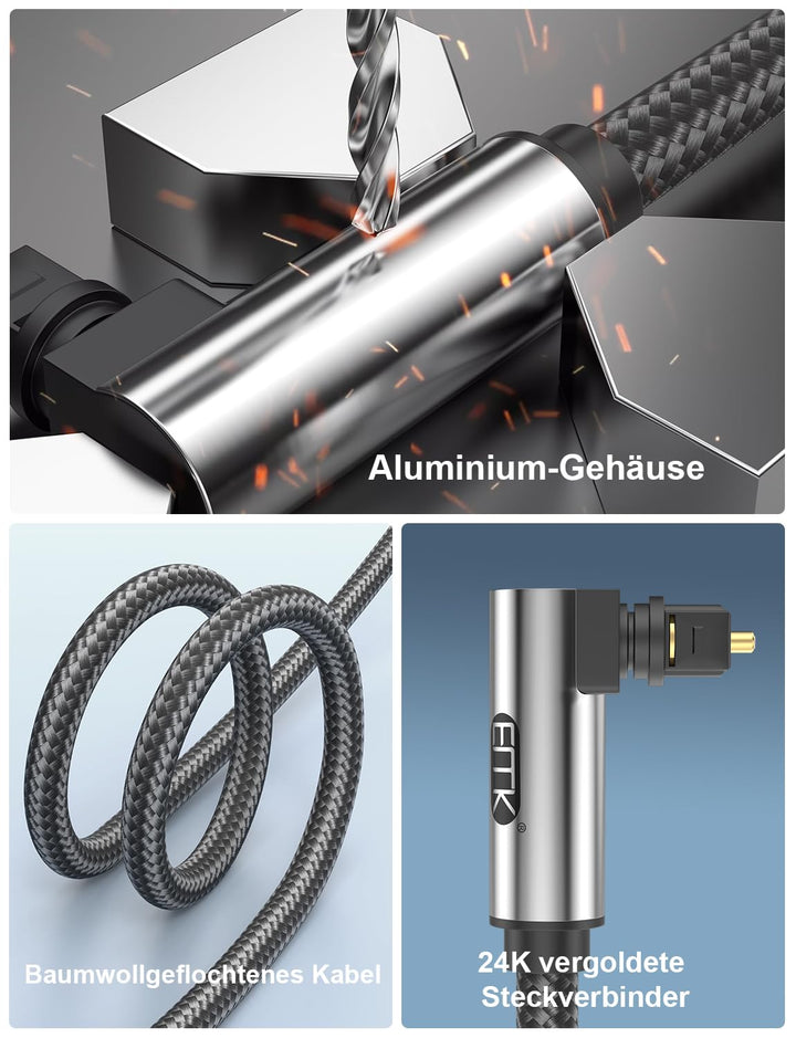 90 Grad Optisches Kabel Optisches Audiokabel Toslink Optisches Kabel Lichtwellenleiterkabel für Heim