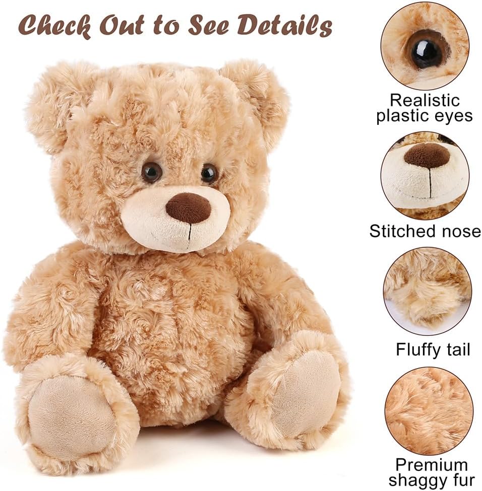 LotFancy Teddybär Kuscheltier 20cm, Süsses Stofftier Teddy, Klein, Braun | Plüschtier Teddy Bär, Bra