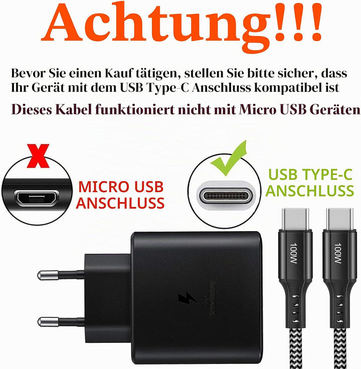 KAIMENGLONG 45W USB C Schnellladegerät Super Fast Netzteil Ladegerät mit 2m USB-C Nylon Ladekabel fü
