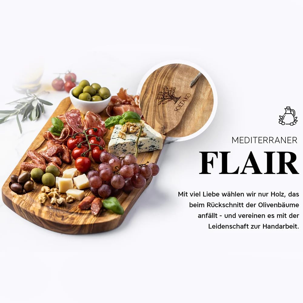 SOLTAKO Olivenholz Schneidebrett, Holzbrett, Servierbrett, Steakbrett, Käsebrett, Oliven Holz Brett