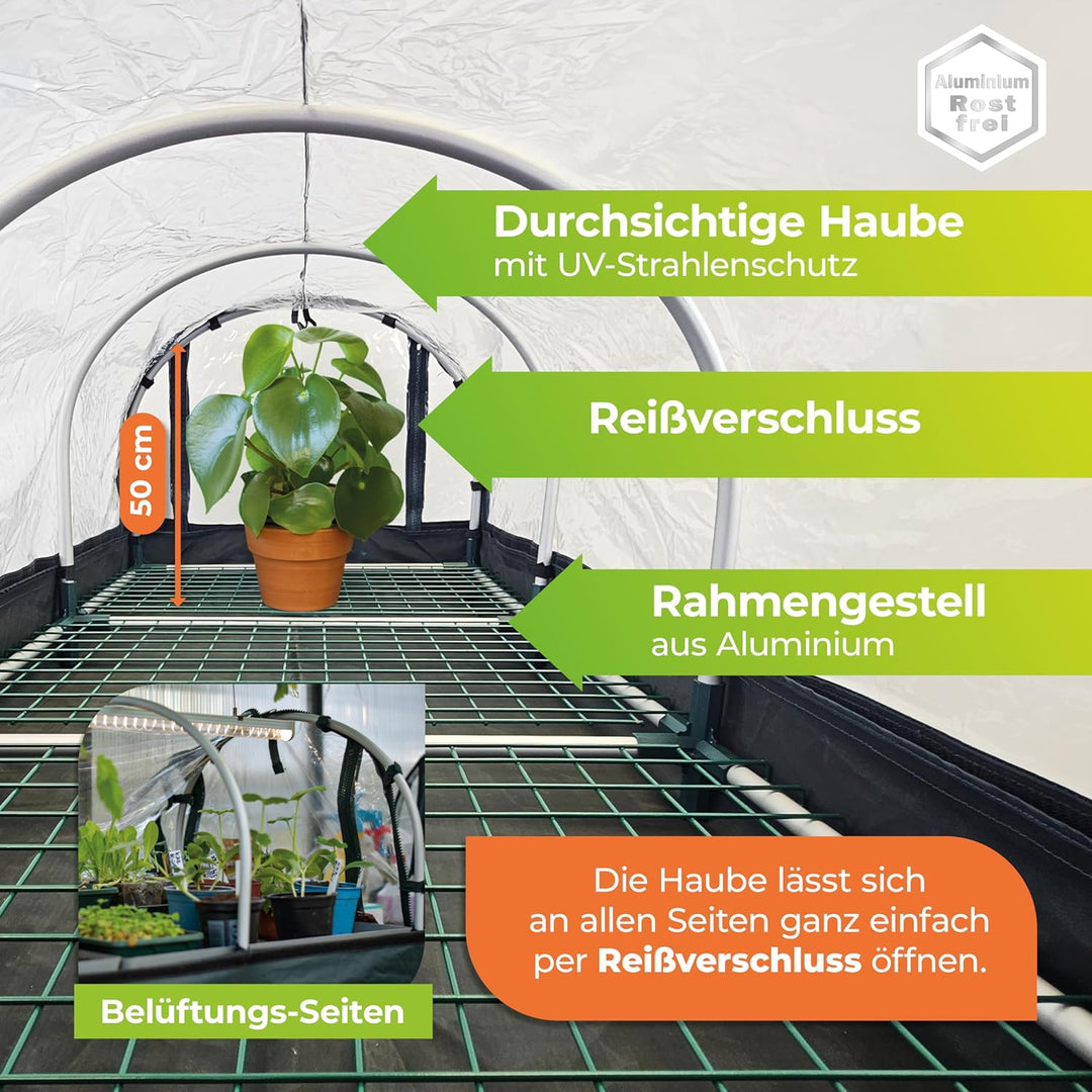 Bio Green XXL Zimmergewächshaus Jumbo | Robustes Aluminium-Rahmengestell | Anzuchtkasten L 130 x B 6