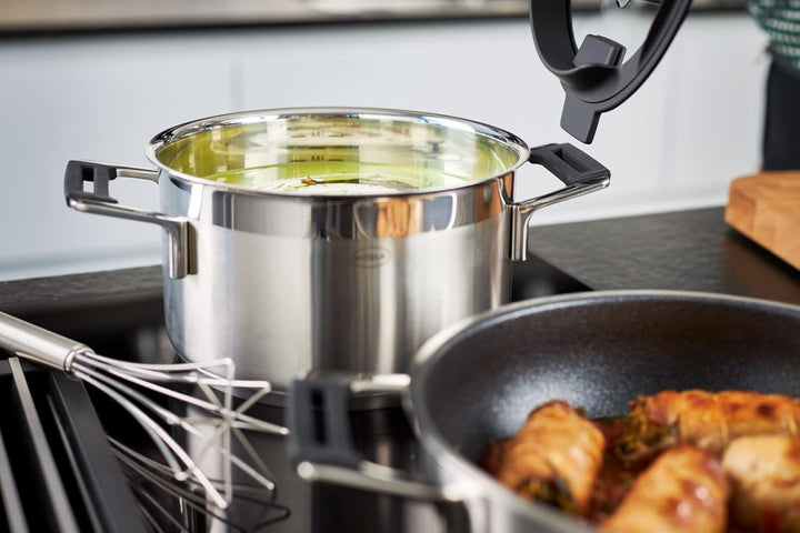 RÖSLE SILENCE PRO Topf-Set 5-tlg., Universaltopfset mit 3 Kochtöpfen, 1 Bratentopf und 1 Stielkasser
