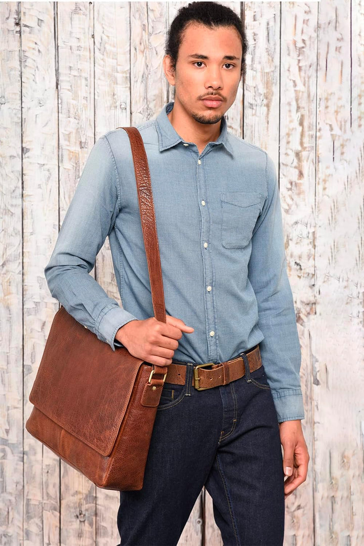 LEABAGS Oxford Laptoptasche Leder 15 Zoll Herren Damen Echtleder 38x10x31 cm Rosso, 38x10x31 cm Ross
