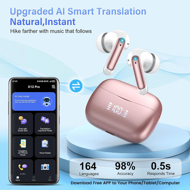 KI Übersetzer Kopfhörer, 2026 Neu Bluetooth 5.4 kopfhörer mit übersetzer 164 Sprachen kopfhörer über