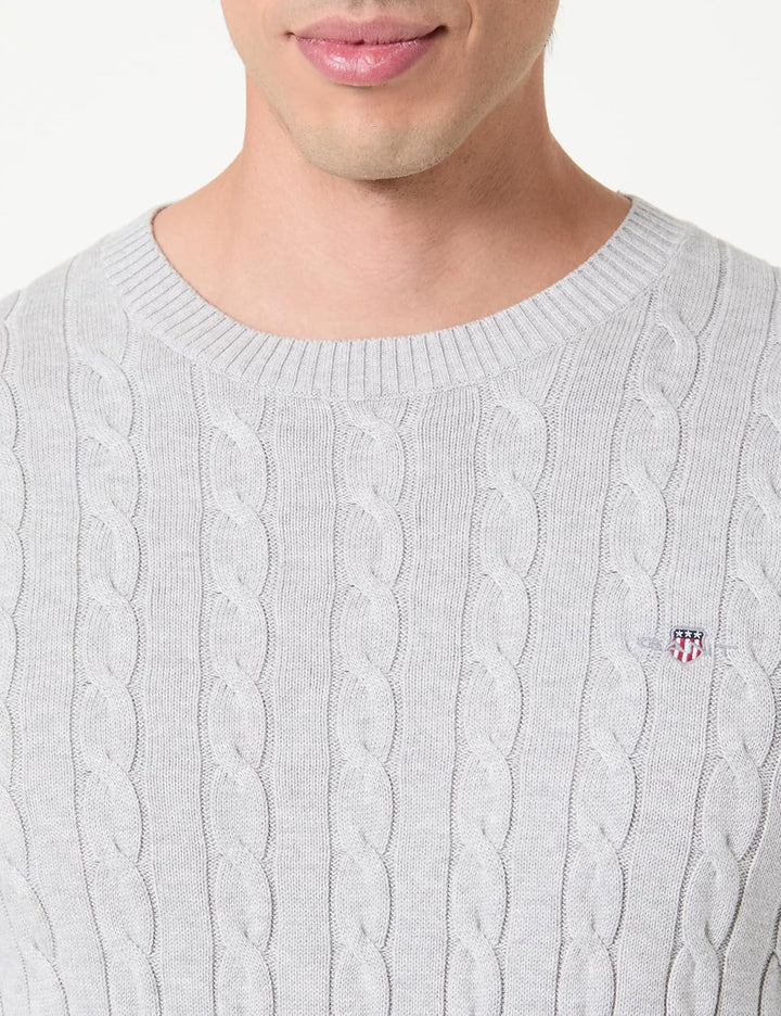 GANT Herren Cotton Cable C-Neck Pullover S Cloud Grey Melange, S Cloud Grey Melange