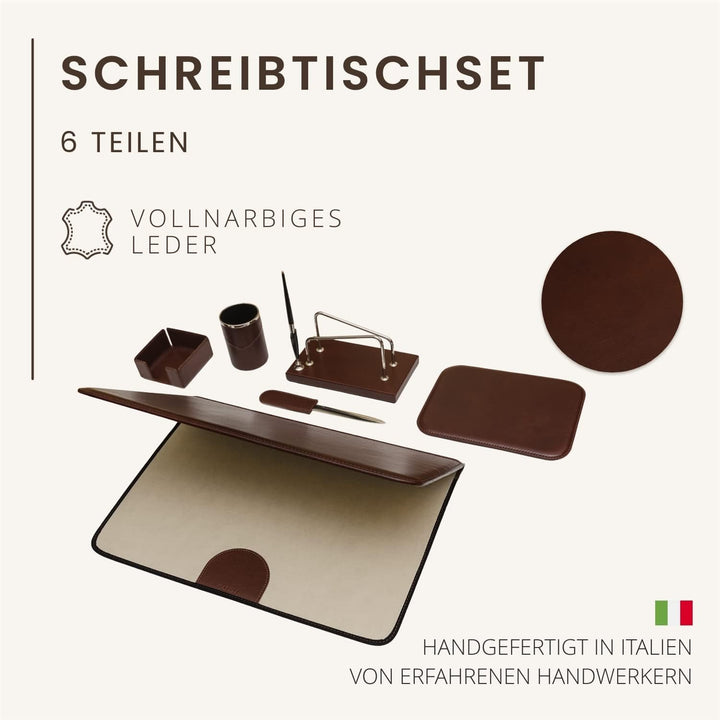 Schreibtischset 6-teilig – 100% vollnarbiges Leder – Von fachkundigen Handwerkern in Italien von Han