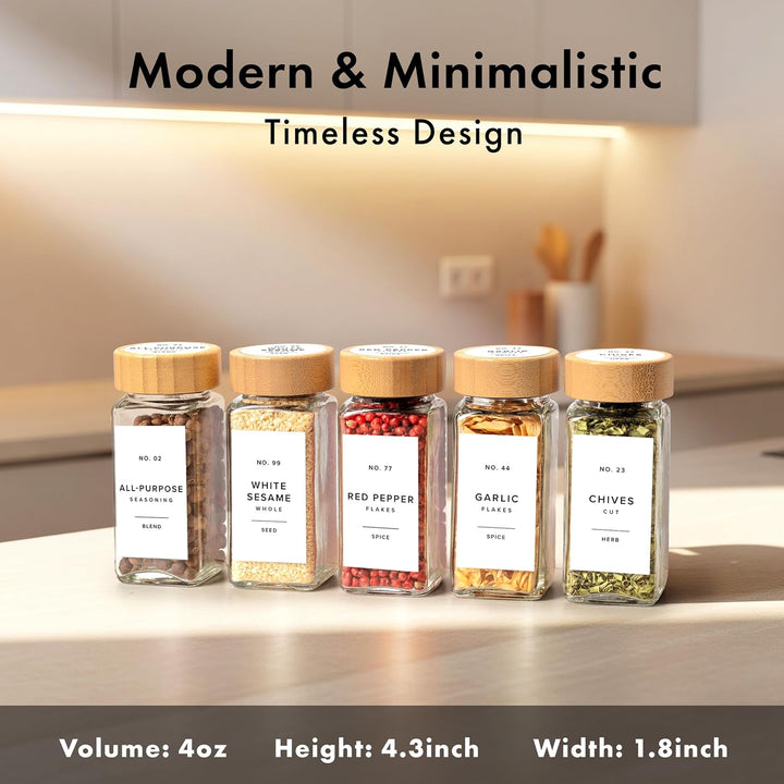 EDELHAUS Gewürzgläser aus Glas mit Etikett und Bambusdeckel (36 x 113.4 g) Gewürzbehälter mit 240 Et