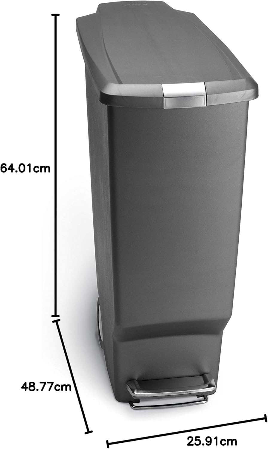 simplehuman CW1363 40 Liter, schmaler Treteimer, Mülleimer Küche, Abfalleimer, Mülltrennsystem, Müll
