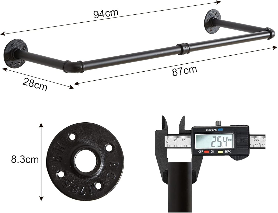 IBUYKE 94cm Kleiderstange Wandmontage 2er Set, Metall Industrial Garderobenstange Wandmontage mit 50