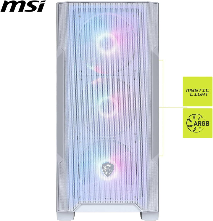 MSI MAG PANO M110R White - Mini-Tower-Gaming-PC-Gehäuse - Unterstützt GPUs mit Einer Länge von bis z