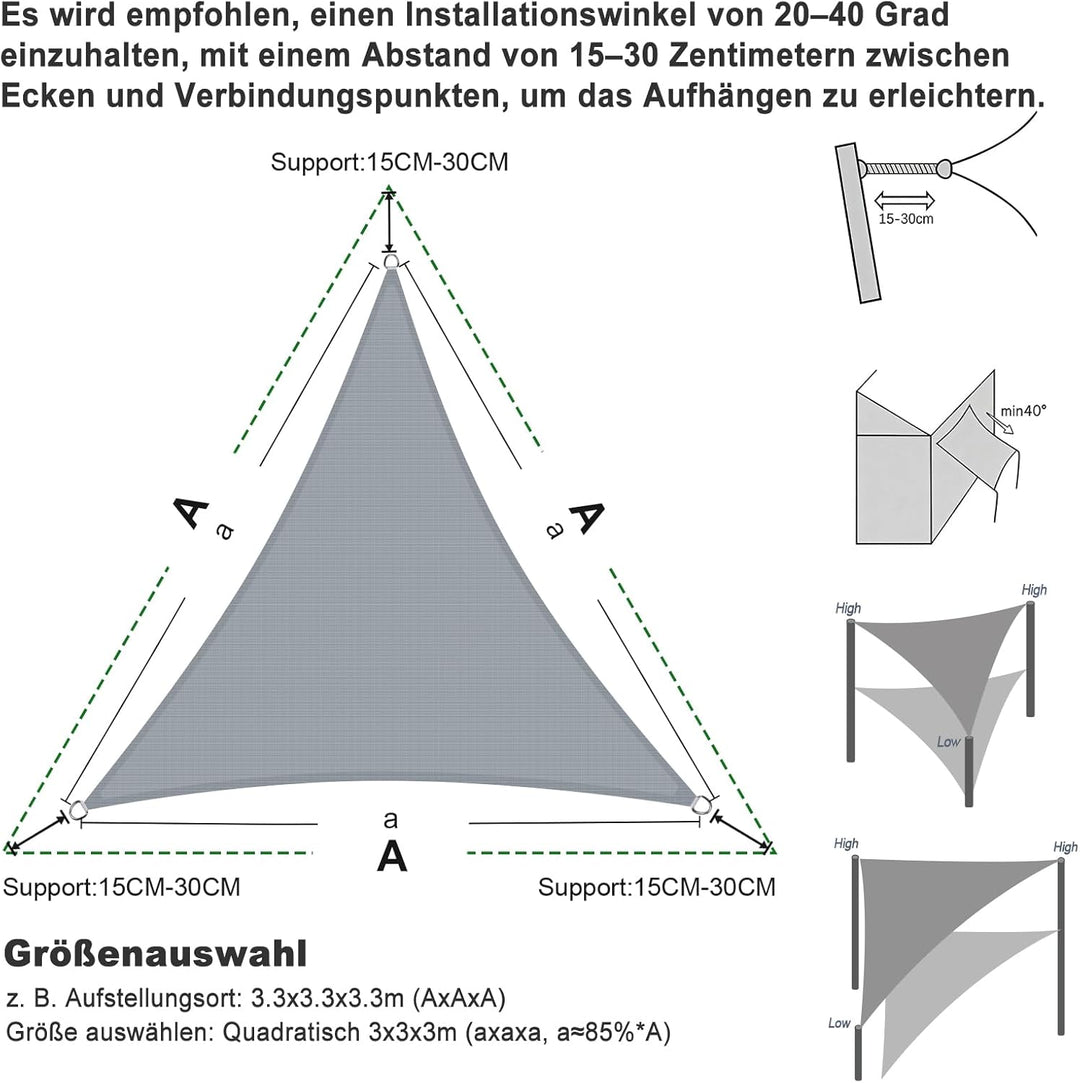 SUNNY GUARD Sonnensegel Wasserdicht 4x4x4m Dreieckig Sonnenschutz Wetterschutz Segel Baldachin UV Sc