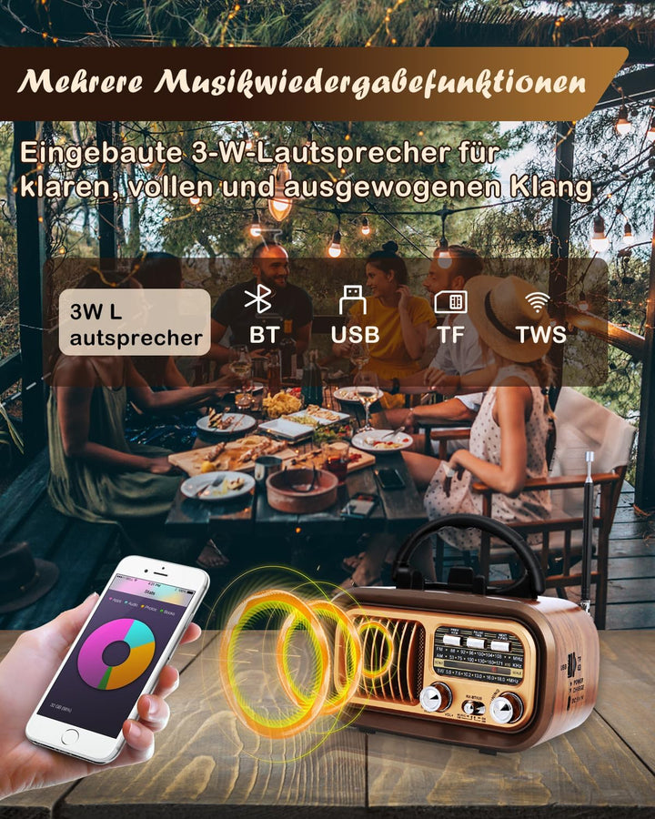 Retro Radio mit Bluetooth, AM/FM/SW Klein Radio Batteriebetrieben, Kofferradio Küchenradio Betrieben