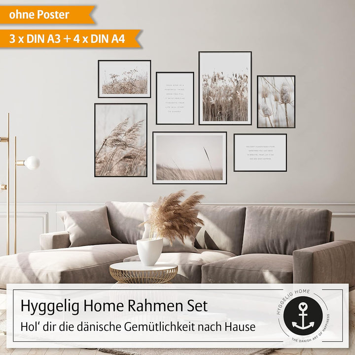 Hyggelig Home Rahmen Set - 7 hochwertige Bilderrahmen aus Holz mit bruchsicherem Plexiglas - 3 x DIN