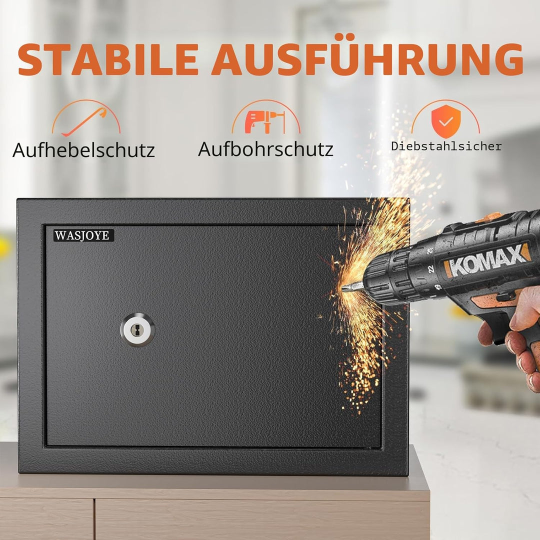 Safe Tresor mit Schlüssel, WASJOYE Möbeltresor mit Schlüssel-Schloss für Zuhause/Büro, 16L Wandtreso