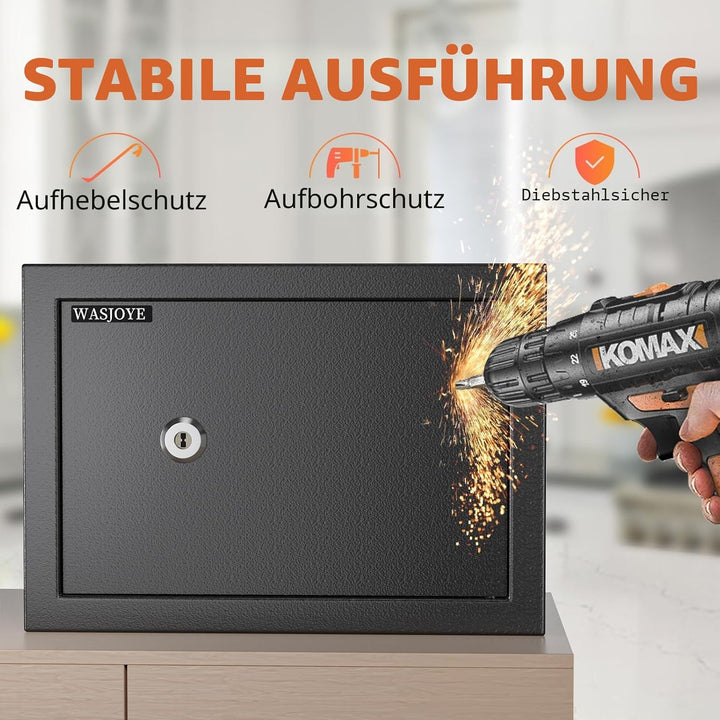 Safe Tresor mit Schlüssel, WASJOYE Möbeltresor mit Schlüssel-Schloss für Zuhause/Büro, 16L Wandtreso