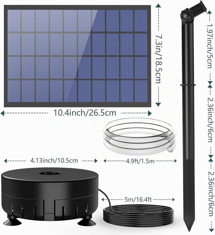 AISITIN 7W DIY Solar Springbrunnen, Upgrade Solar Teichpumpe mit 1.5m Wasserleitung und Feste Pfähle