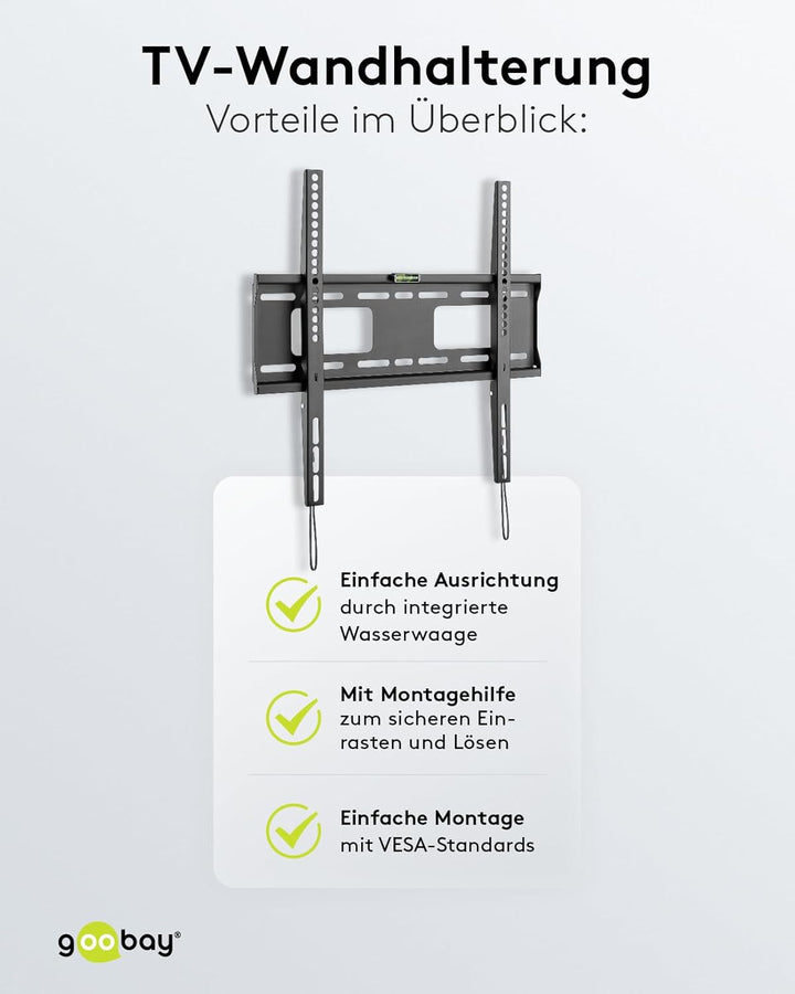 goobay 49890 TV-Wandhalterung Pro Fixed (M), 32" bis 55" (81-140 cm), 50 Kg, einfache & sichere Befe