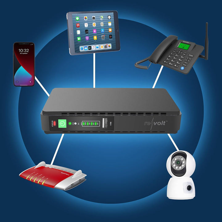 revolt Mini USV: Mini-UPS f. unterbrechungsfr. Stromvers., 8.800 mAh, USB/DC, 2er-Set (USV-Notstromv