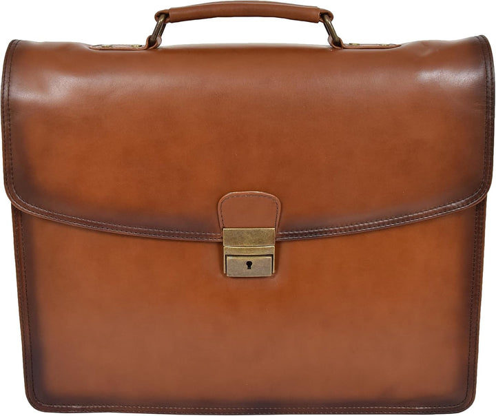 A1 FASHION GOODS Herren Aktentasche Italienisches Leder Soft-Slim-Tasche Antike Vintage Hellbraun Ge
