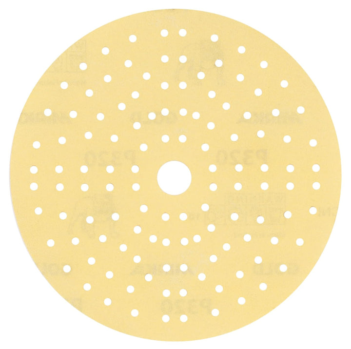 Mirka Gold Universal-Schleifpapier Ø 150mm Klett 121-Loch / Korn P320, 100 Stk / Zum Schleifen von G