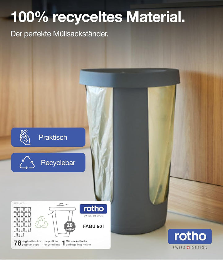 Rotho Fabu Müllsackständer gelber Sack mit Deckel, Kunststoff (PP recycelt) BPA-frei, anthrazit, (40