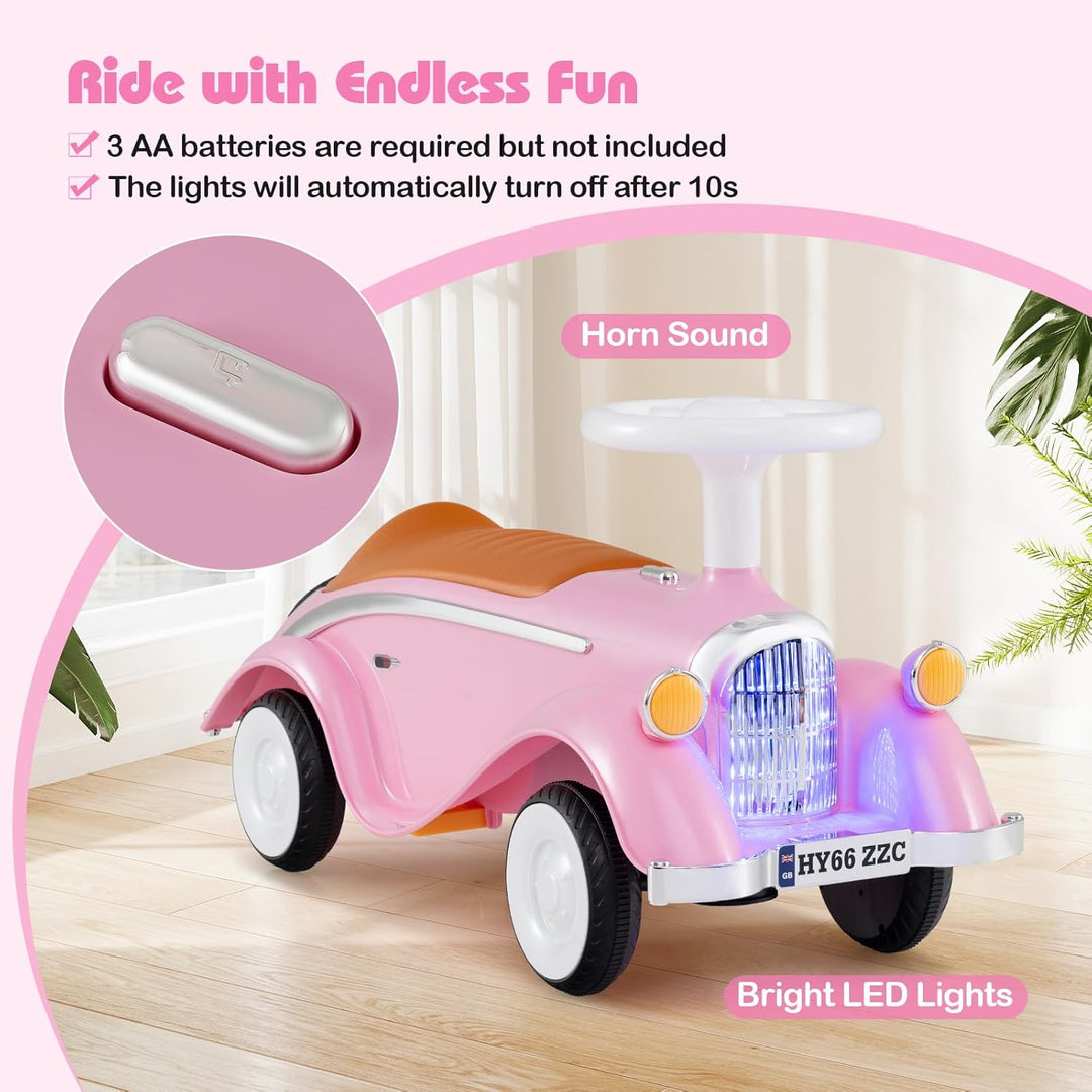 GOPLUS Kinder Rutschauto, Retro Classic Schiebeauto, Kinder Rutschfahrzeug mit Lenkrad, Hupe, LED-Sc