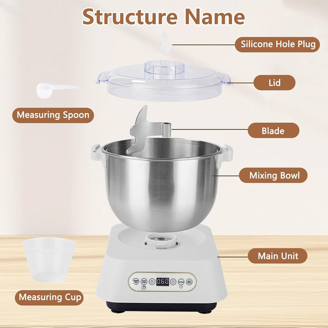 Edelstahl-Teigknetmaschine, 7L Grossvolumige Knetmaschine zum Backen mit thermostatischer Gärfunktio