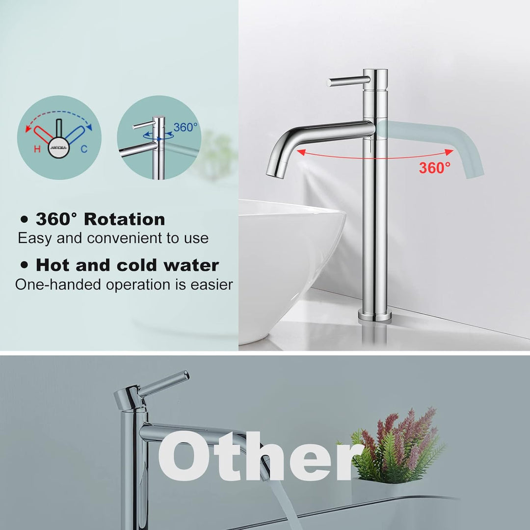 ARCORA Wasserhahn Bad, Waschtischarmatur hoch mit Auslauf Höhe 207 mm 360° schwenkbar Armatur Waschb