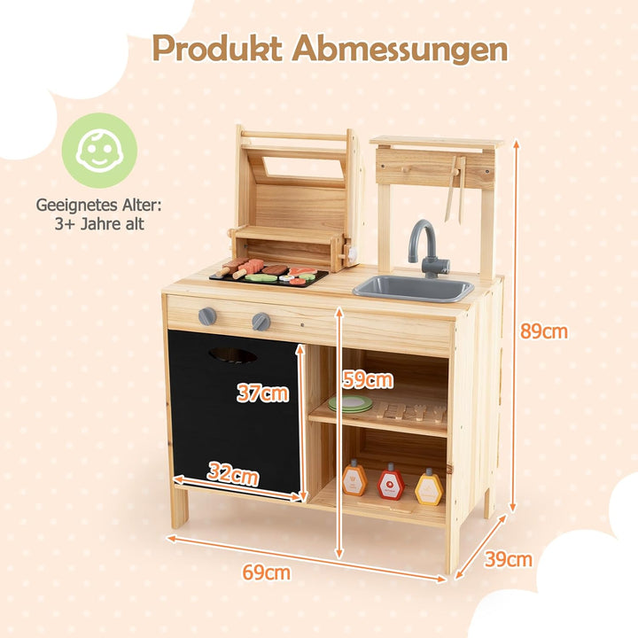 DREAMADE Matschküche Kinder Outdoor, Outdoorküche mit BBQ-Grill & Waschbecken & Tafel, Outdoor Küche