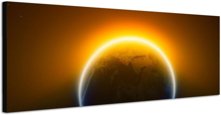 Paul Sinus Art Panoramabild auf Leinwand und Keilrahmen 150x50cm Weltall Planet Erde Erwärmung