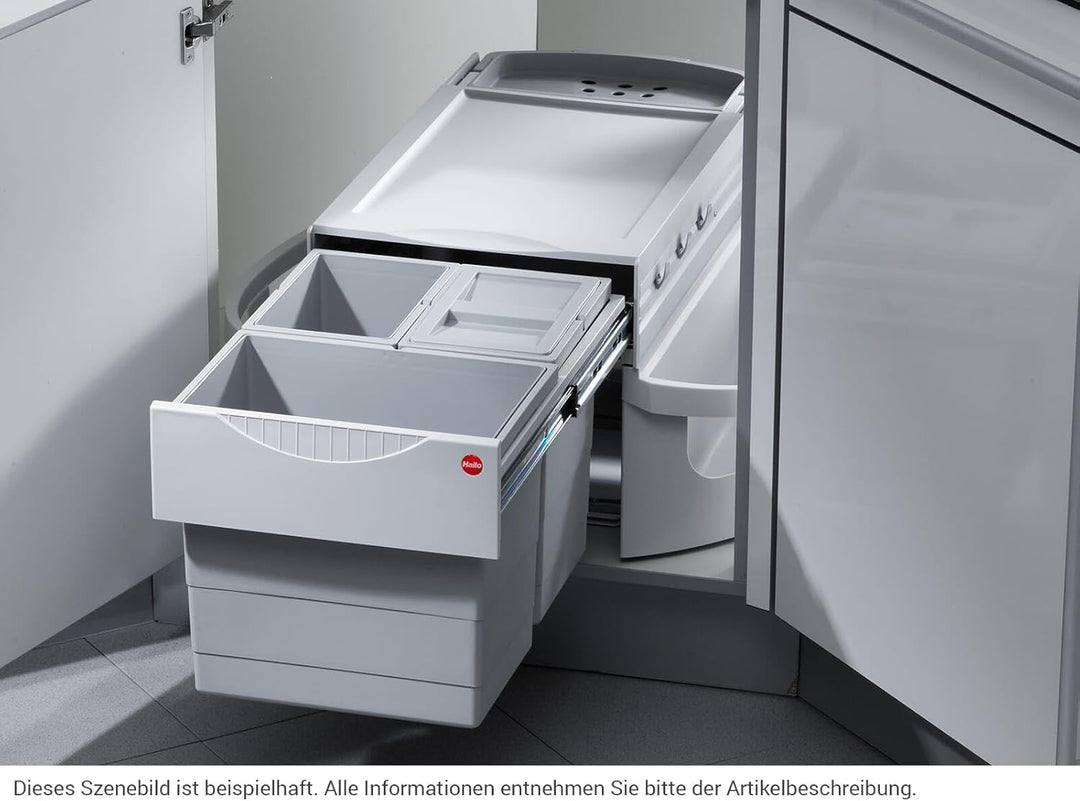 Hailo Abfallsammler Rondo 3646131 | Eckabfallsammler 3fach für 90x90 Eckunterschrank | 2x 8.5 + 18 L