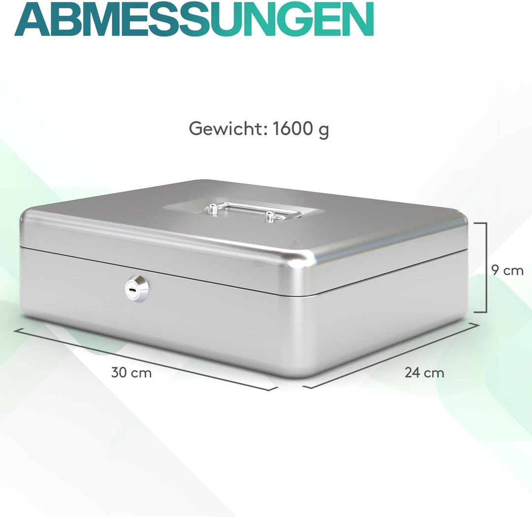 ACROPAQ Geldkassette abschliessbar - (30 x 24 x 9 cm), Kasse mit Münzzählbrett, Stahlkonstruktion, M
