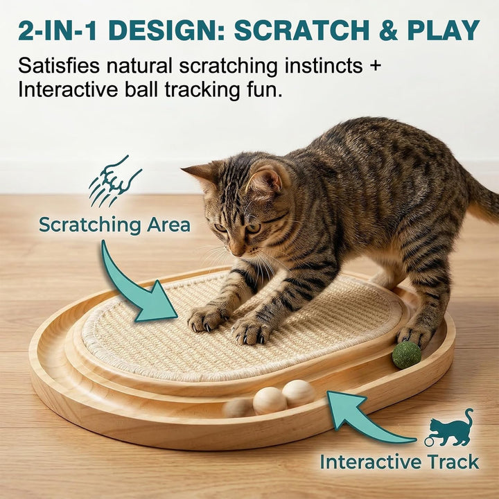 Kratzbrett Katze 43x33x3cm, 2-IN-1 Katzen Spielzeug, Massives Kiefernholz &amp; Natürliche Sisal Pad &amp; K