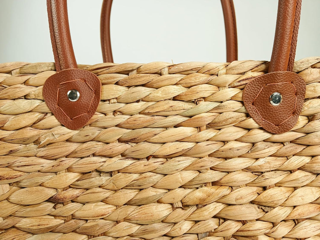 Kobolo Tasche Korbtasche Set aus Wasserhyazinthe - Kunstlederhenkel - eckig 3er Set