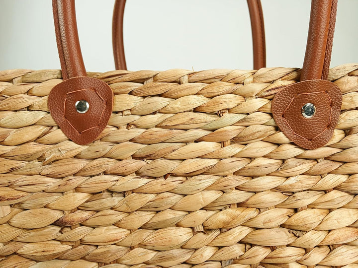 Kobolo Tasche Korbtasche Set aus Wasserhyazinthe - Kunstlederhenkel - eckig 3er Set