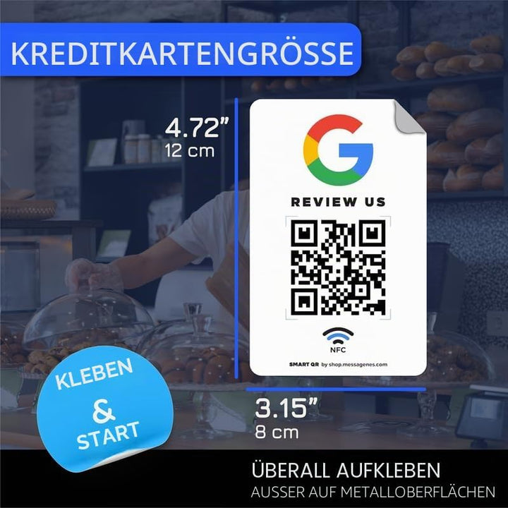 Google Review Aufkleber - QR &amp; Tap NFC - 5er-Pack - Wiederverwendbarer QR-Code und NFC Review Sticke