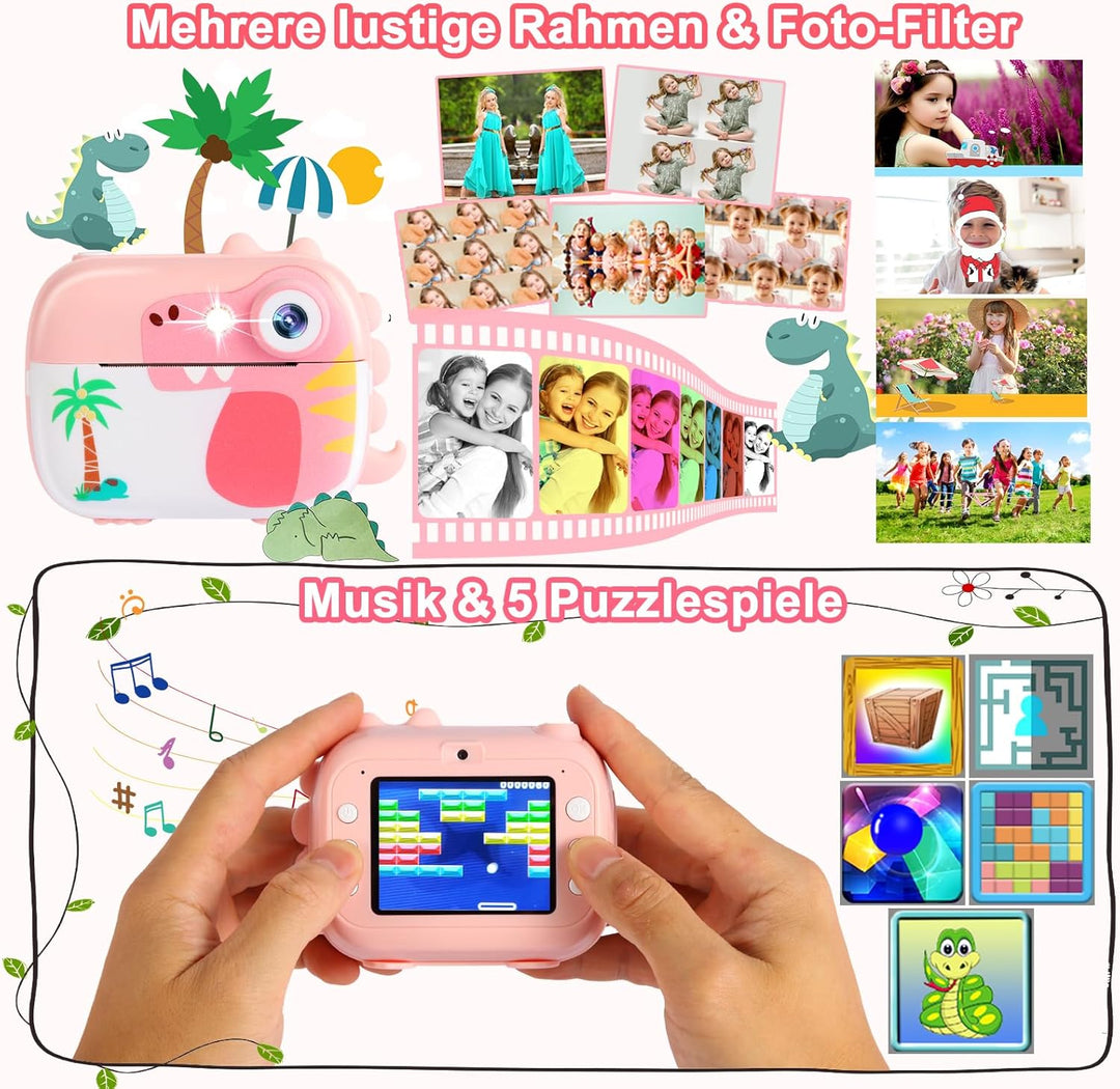 ARNSSIEN Kinder Kamera Instant Print, 1080P Kamera für Kinder mit 7 Druckpapierrollen, Weihnachten G